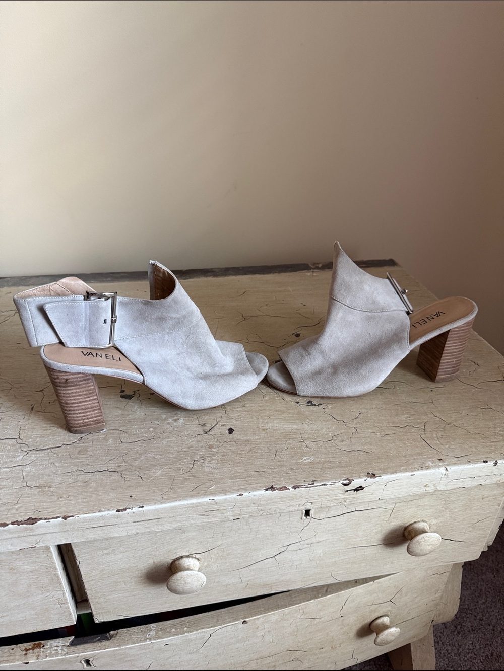 Vaneli Women's Open-Toe Suede Block Heel in Light Taupe